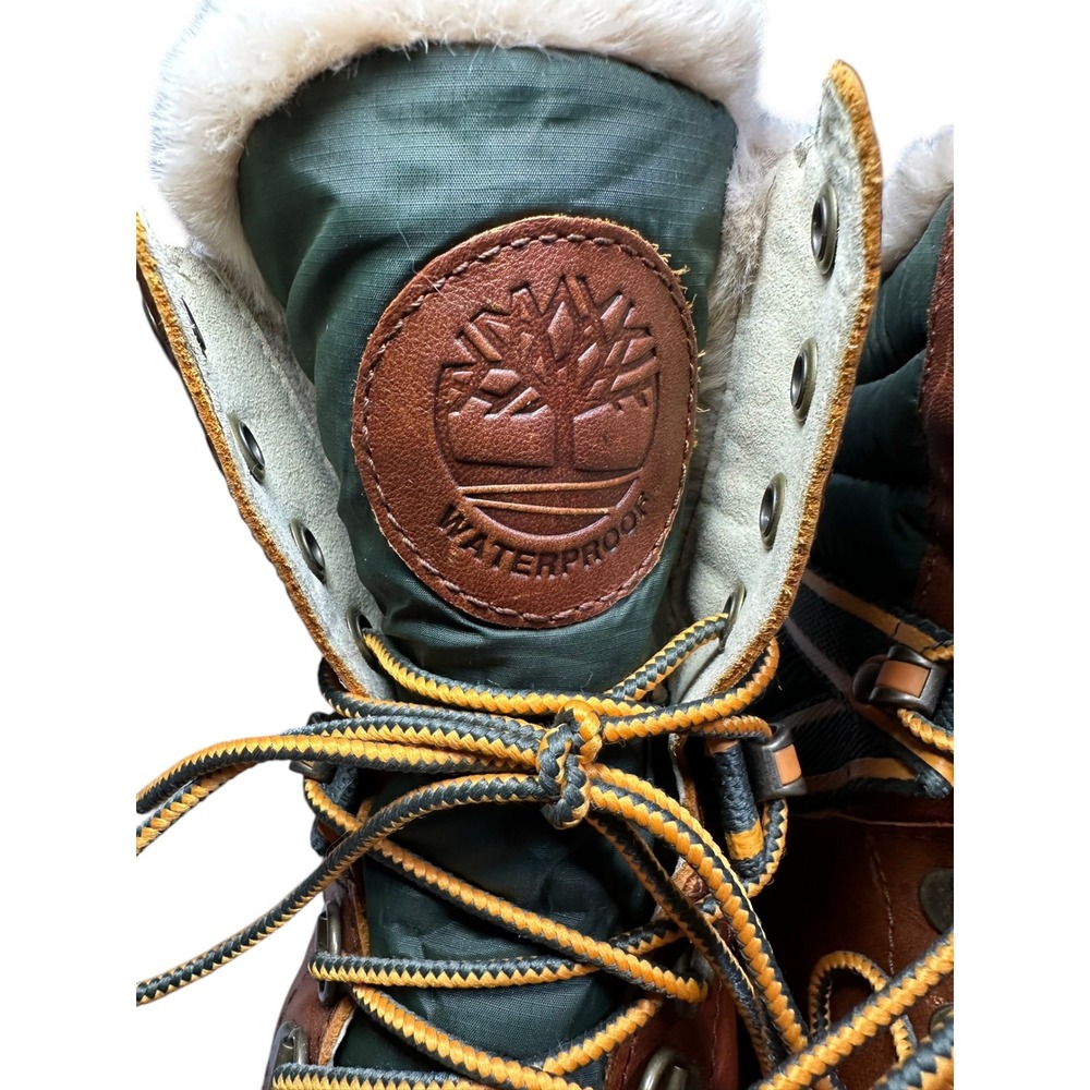Timberland Courmayeur Valley Waterproof Winter Boots Brown Green Faux Fur Lining - Picture 5 of 11